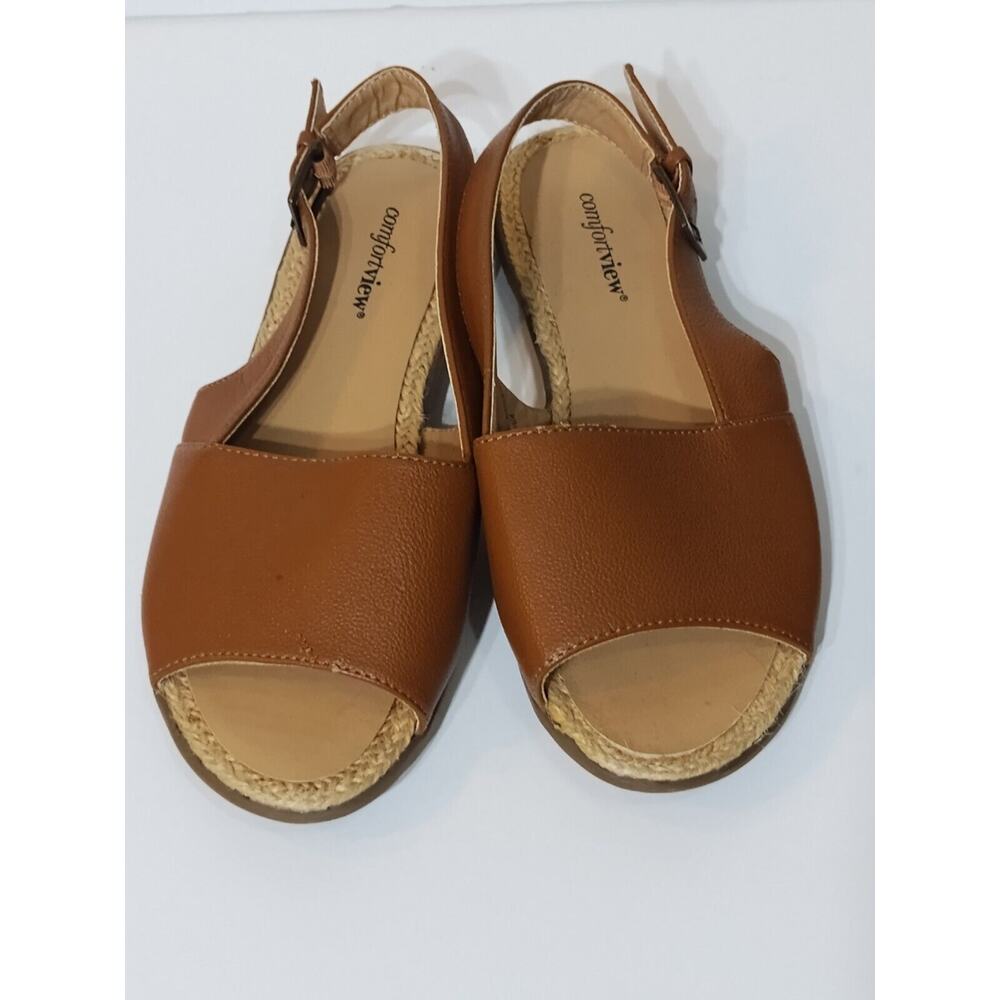 Comfortview Sandals Womens 9.5W Wide Adele Comfort Flats Slingback Faux Leather